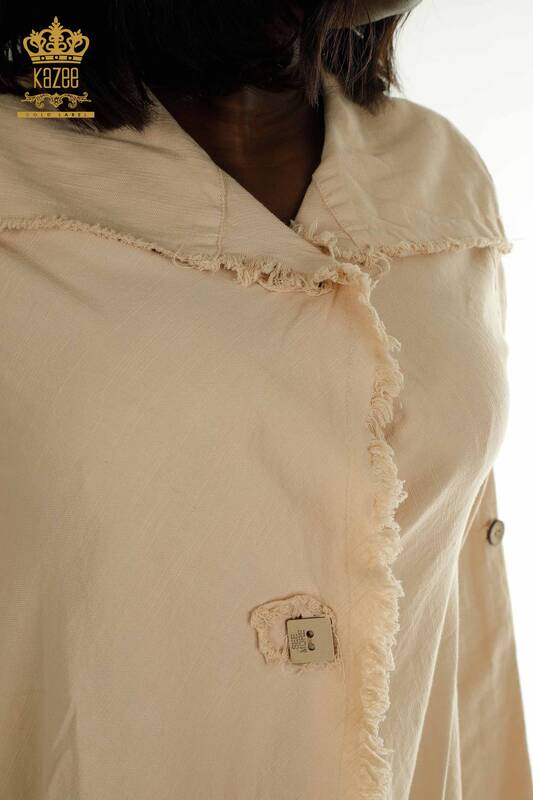 Toptan Kadın Elbise Düğme Detaylı Bej - 2402-211606 | S&M