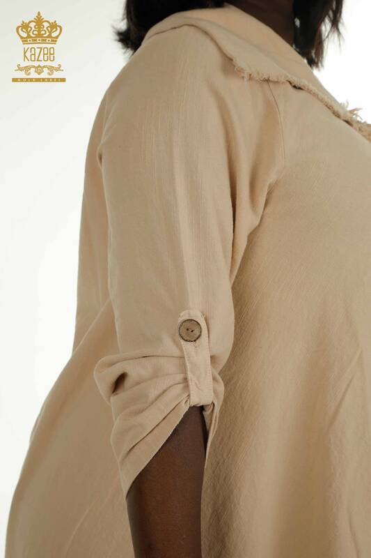 Toptan Kadın Elbise Düğme Detaylı Bej - 2402-211606 | S&M