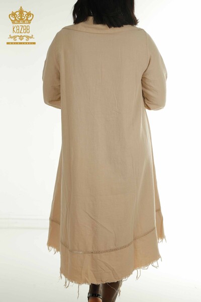 Toptan Kadın Elbise Düğme Detaylı Bej - 2402-211606 | S&M - Thumbnail