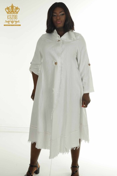 S&M - Toptan Kadın Elbise Düğme Detaylı Beyaz - 2402-211606 | S&M