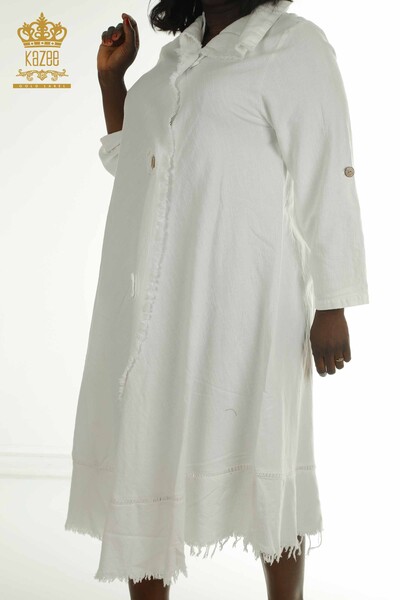 S&M - Toptan Kadın Elbise Düğme Detaylı Beyaz - 2402-211606 | S&M (1)
