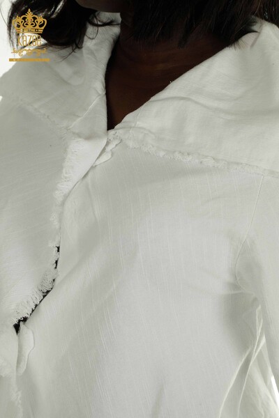 Toptan Kadın Elbise Düğme Detaylı Beyaz - 2402-211606 | S&M - Thumbnail (2)