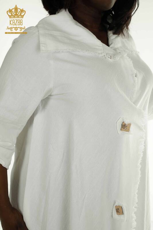 Toptan Kadın Elbise Düğme Detaylı Beyaz - 2402-211606 | S&M