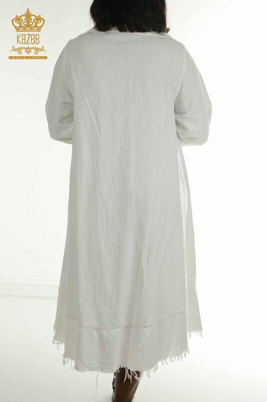 Toptan Kadın Elbise Düğme Detaylı Beyaz - 2402-211606 | S&M