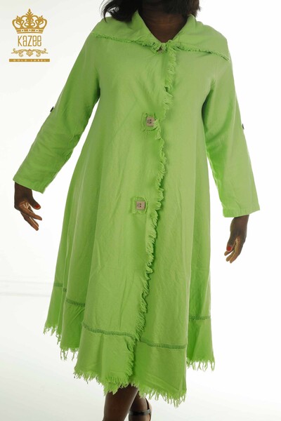 Toptan Kadın Elbise Düğme Detaylı Fıstık Yeşil - 2402-211606 | S&M - Thumbnail