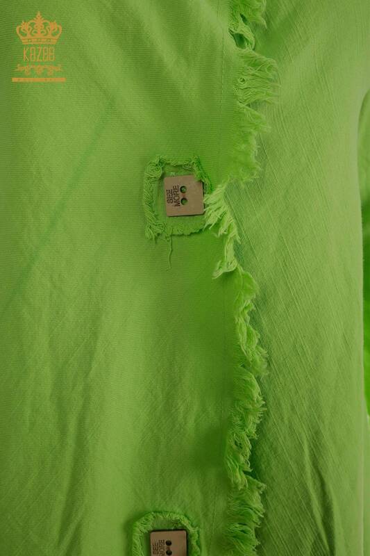 Toptan Kadın Elbise Düğme Detaylı Fıstık Yeşil - 2402-211606 | S&M