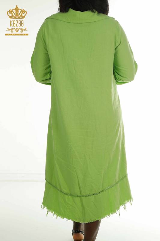 Toptan Kadın Elbise Düğme Detaylı Fıstık Yeşil - 2402-211606 | S&M