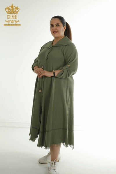  S&M - Toptan Kadın Elbise Düğme Detaylı Haki - 2402-211606 | S&M