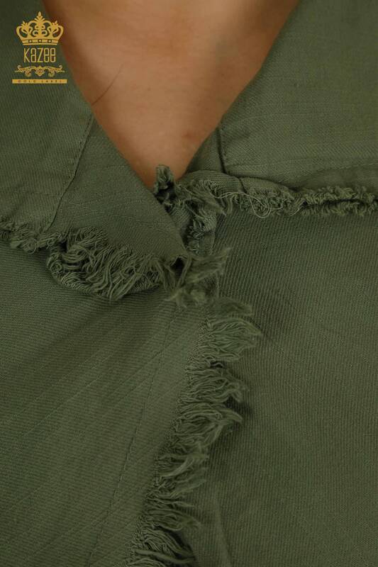 Toptan Kadın Elbise Düğme Detaylı Haki - 2402-211606 | S&M