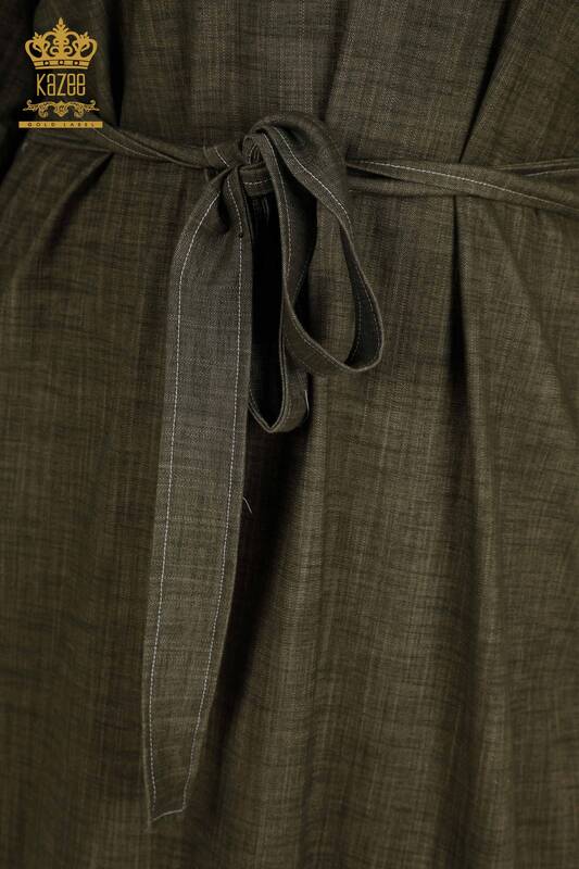 Toptan Kadın Elbise Düğme Detaylı Haki - 2403-5037 | M&T