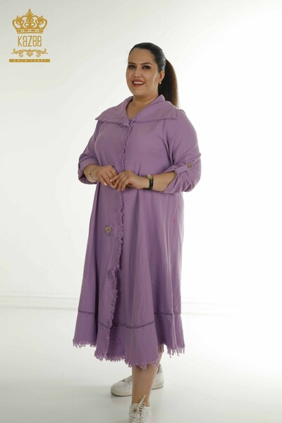 S&M - Toptan Kadın Elbise Düğme Detaylı Lila - 2402-211606 | S&M
