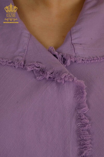 Toptan Kadın Elbise Düğme Detaylı Lila - 2402-211606 | S&M - Thumbnail (2)