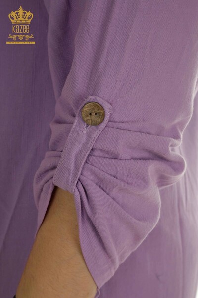 Toptan Kadın Elbise Düğme Detaylı Lila - 2402-211606 | S&M - Thumbnail