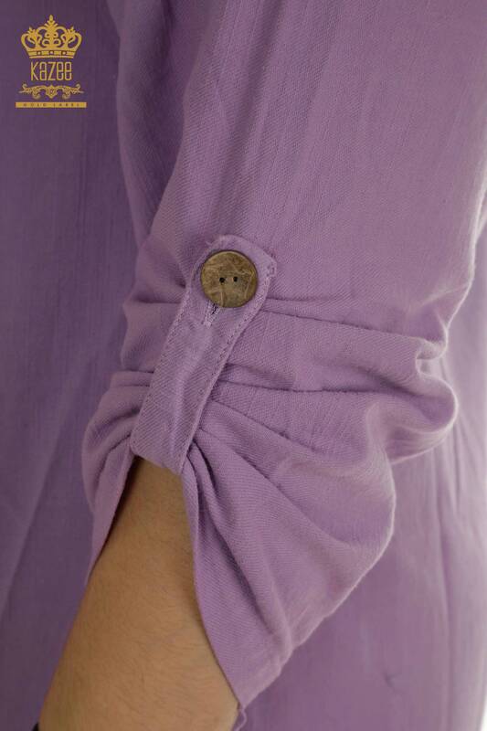 Toptan Kadın Elbise Düğme Detaylı Lila - 2402-211606 | S&M