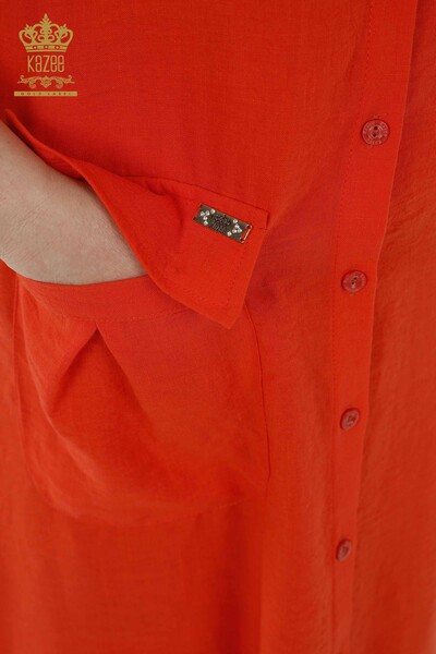 Toptan Kadın Elbise Düğme Detaylı Oranj - 20383 | KAZEE - Thumbnail
