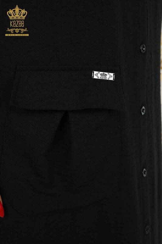 Toptan Kadın Elbise Düğme Detaylı Siyah - 20383 | KAZEE