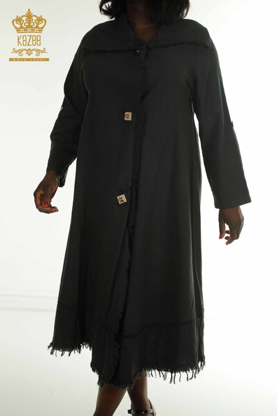 Toptan Kadın Elbise Düğme Detaylı Siyah - 2402-211606 | S&M - Thumbnail