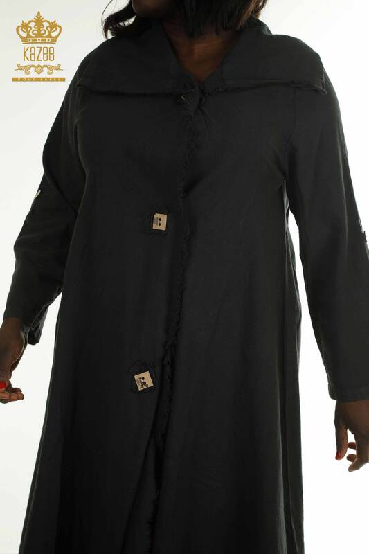 Toptan Kadın Elbise Düğme Detaylı Siyah - 2402-211606 | S&M