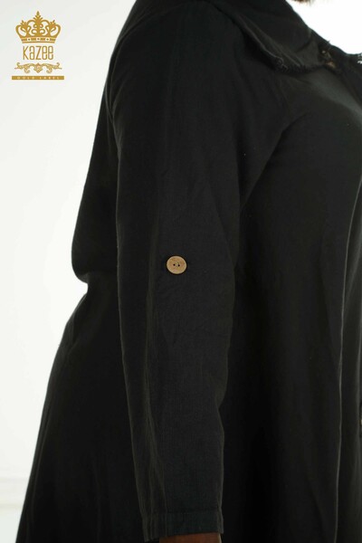 Toptan Kadın Elbise Düğme Detaylı Siyah - 2402-211606 | S&M - Thumbnail