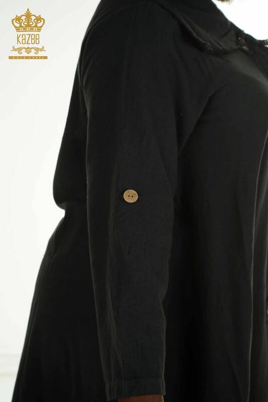 Toptan Kadın Elbise Düğme Detaylı Siyah - 2402-211606 | S&M