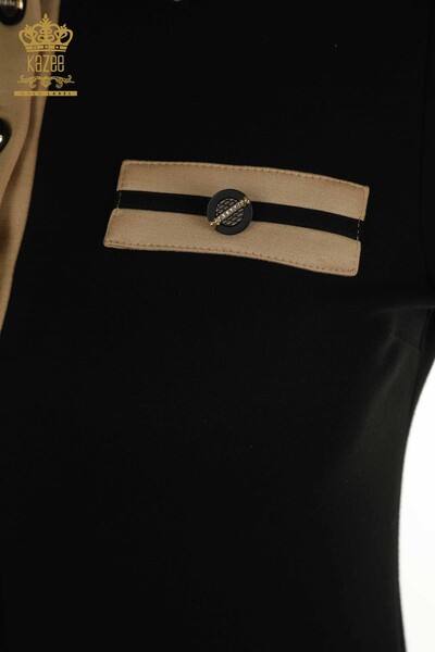 Toptan Kadın Elbise Düğme Detaylı Siyah Camel - 17701 | KAZEE - 6