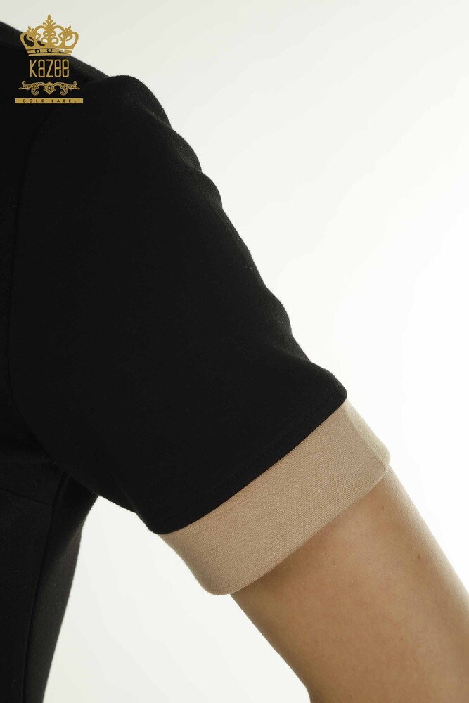 Toptan Kadın Elbise Düğme Detaylı Siyah Camel - 17701 | KAZEE - 7