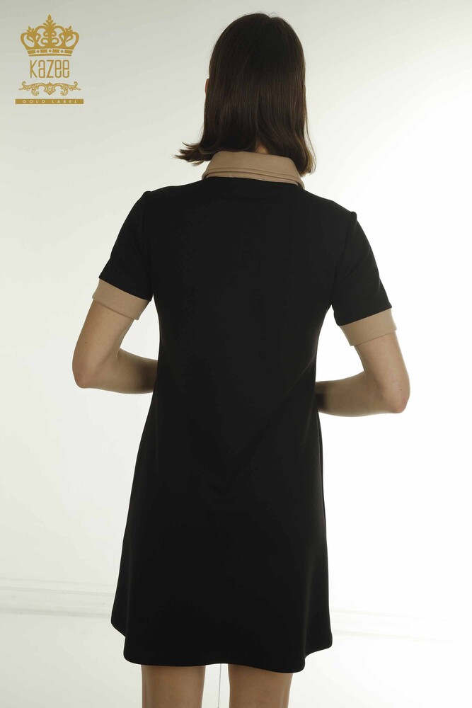 Toptan Kadın Elbise Düğme Detaylı Siyah Camel - 17701 | KAZEE - 9