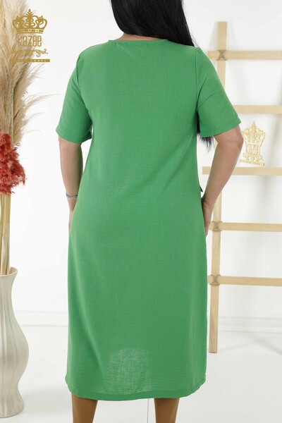 Toptan Kadın Elbise Düğme Detaylı Yeşil - 20383 | KAZEE - Thumbnail