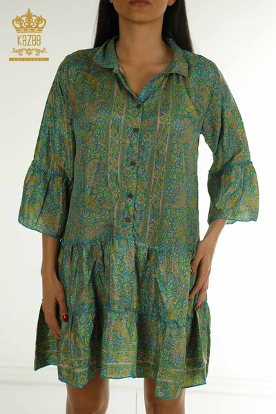 D - Toptan Kadın Elbise Düğme Detaylı Yeşil - 2404-Style-32 | D (1)