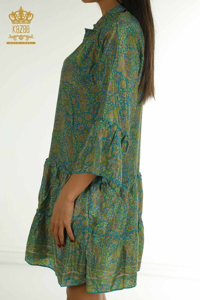 Toptan Kadın Elbise Düğme Detaylı Yeşil - 2404-Style-32 | D - Thumbnail