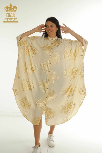S&M - Toptan Kadın Elbise Düğmeli Bej - 2402-236010 | S&M (1)