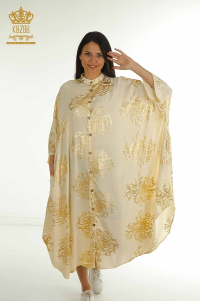 Toptan Kadın Elbise Düğmeli Bej - 2402-236010 | S&M - Thumbnail