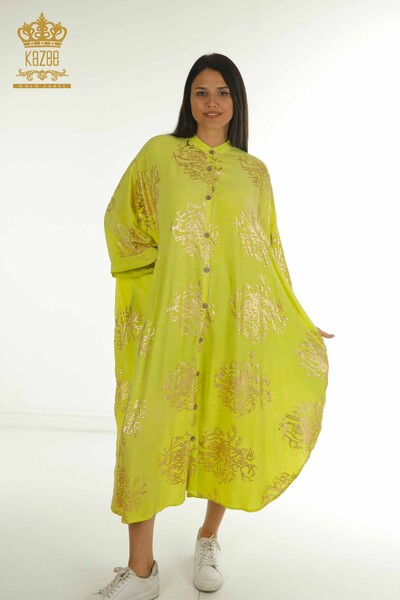 S&M - Toptan Kadın Elbise Düğmeli Fıstık Yeşil - 2402-236010 | S&M