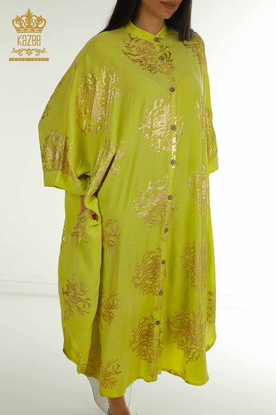 S&M - Toptan Kadın Elbise Düğmeli Fıstık Yeşil - 2402-236010 | S&M (1)