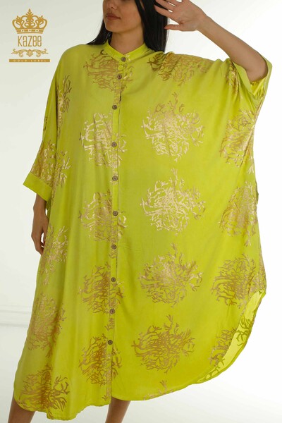 Toptan Kadın Elbise Düğmeli Fıstık Yeşil - 2402-236010 | S&M - Thumbnail (2)