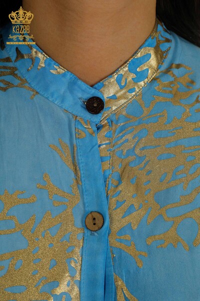 Toptan Kadın Elbise Düğmeli Mavi - 2402-236010 | S&M - Thumbnail (2)