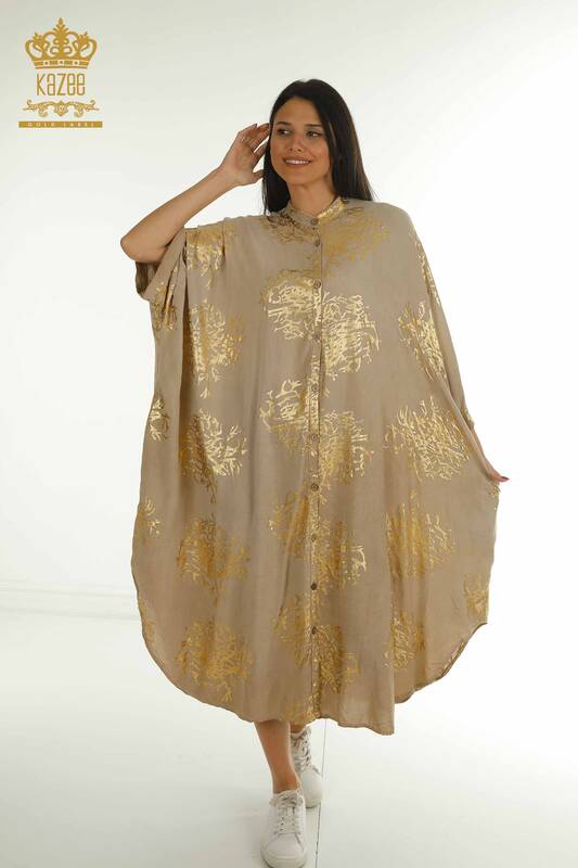 Toptan Kadın Elbise Düğmeli Vizon - 2402-236010 | S&M