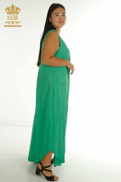 T - Toptan Kadın Elbise Düğmeli Yeşil - 2405-10139 | T (1)