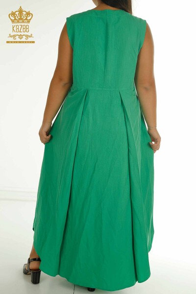 Toptan Kadın Elbise Düğmeli Yeşil - 2405-10139 | T - Thumbnail