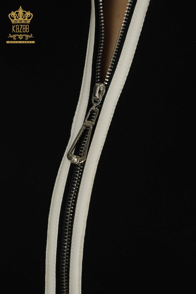 Toptan Kadın Elbise Fermuarlı Siyah Ekru - 17722 | KAZEE - 4