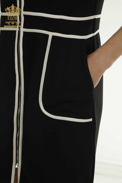 Toptan Kadın Elbise Fermuarlı Siyah Ekru - 17722 | KAZEE - 6