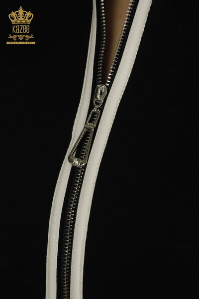 Toptan Kadın Elbise Fermuarlı Siyah Ekru - 17722 | KAZEE - 4