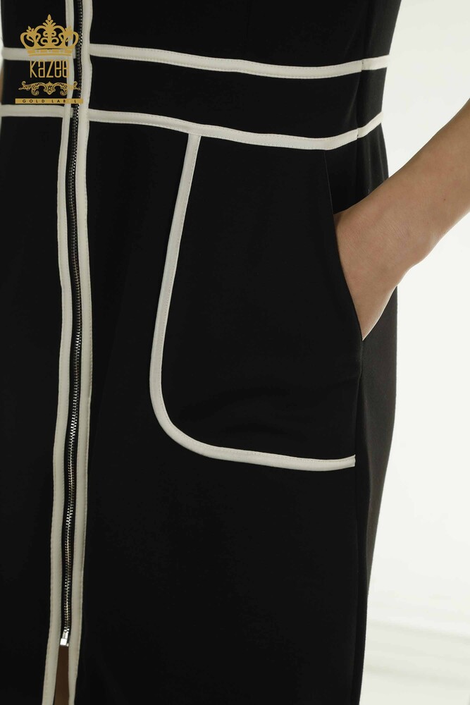 Toptan Kadın Elbise Fermuarlı Siyah Ekru - 17722 | KAZEE - 6