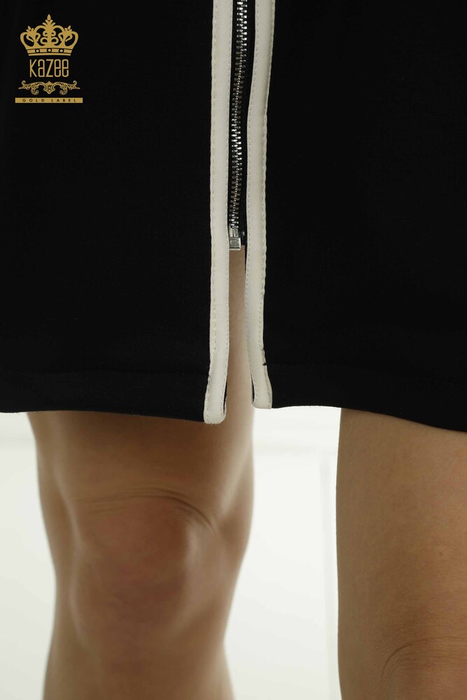 Toptan Kadın Elbise Fermuarlı Siyah Ekru - 17722 | KAZEE - 7