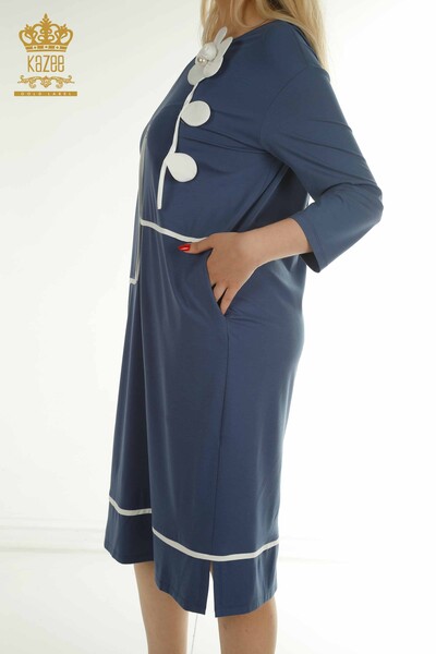 Toptan Kadın Elbise Gül Desenli İndigo - 2403-5042 | M&T - Thumbnail