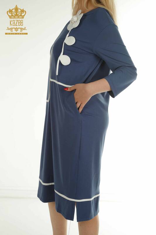 Toptan Kadın Elbise Gül Desenli İndigo - 2403-5042 | M&T