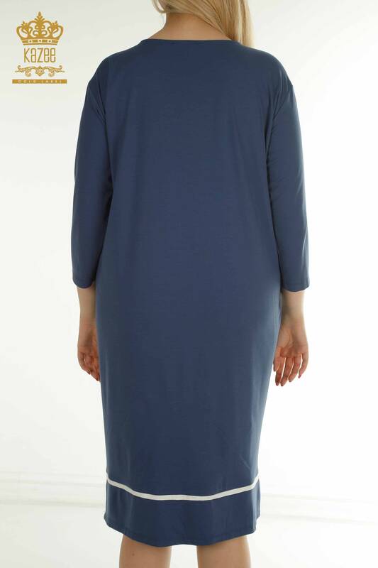 Toptan Kadın Elbise Gül Desenli İndigo - 2403-5042 | M&T