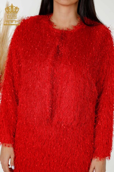 Toptan Kadın Elbise Hırkalı Kırmızı - 16649 | KAZEE - Thumbnail