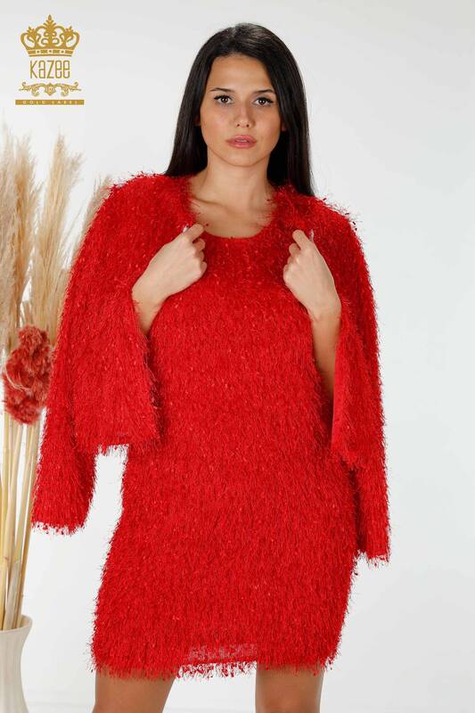 Toptan Kadın Elbise Hırkalı Kırmızı - 16649 | KAZEE
