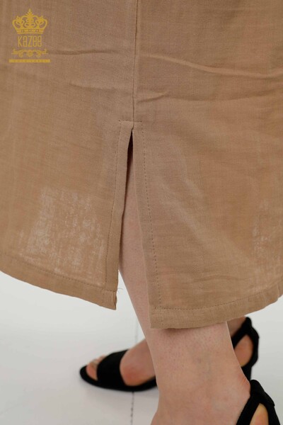 Toptan Kadın Elbise İki Cepli Bej - 20400 | KAZEE - Thumbnail